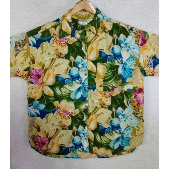 Vintage Venezia Vitale Women's Hawaiian Floral Print Button Up Shirt Size 22/24 - Picture 7 of 9